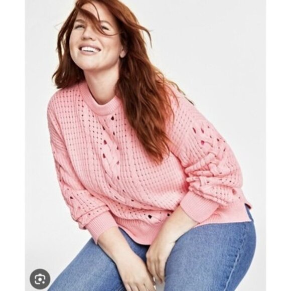 On 34th Womens Salmon Rose Crochet Cable Knit Pullover Sweater Plus Size 2X NWT - Picture 1 of 3